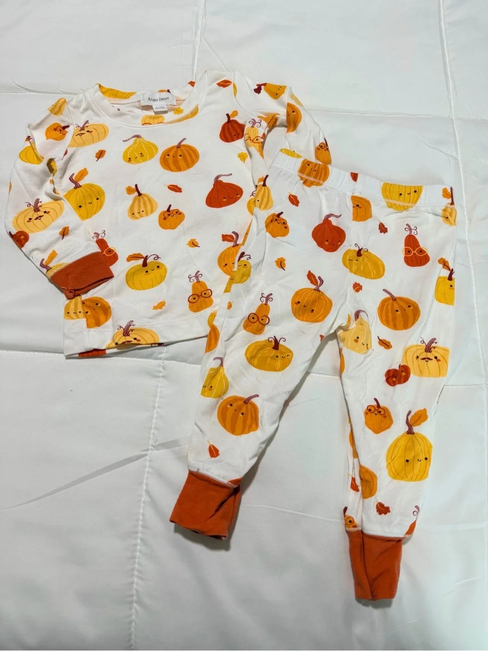 Angel Dear Pumpkin Halloween Fall 2 Pc Set Bamboo Pajamas 6-12 Mo